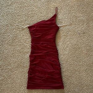 Burgundy red one shoulder princess Polly dress